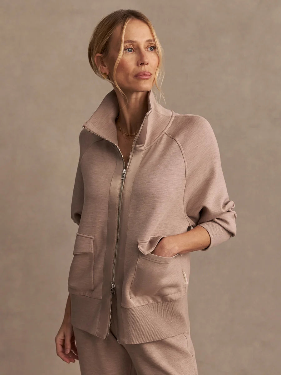 Varley Roxbury Zip-Through Sweat - Taupe Marl