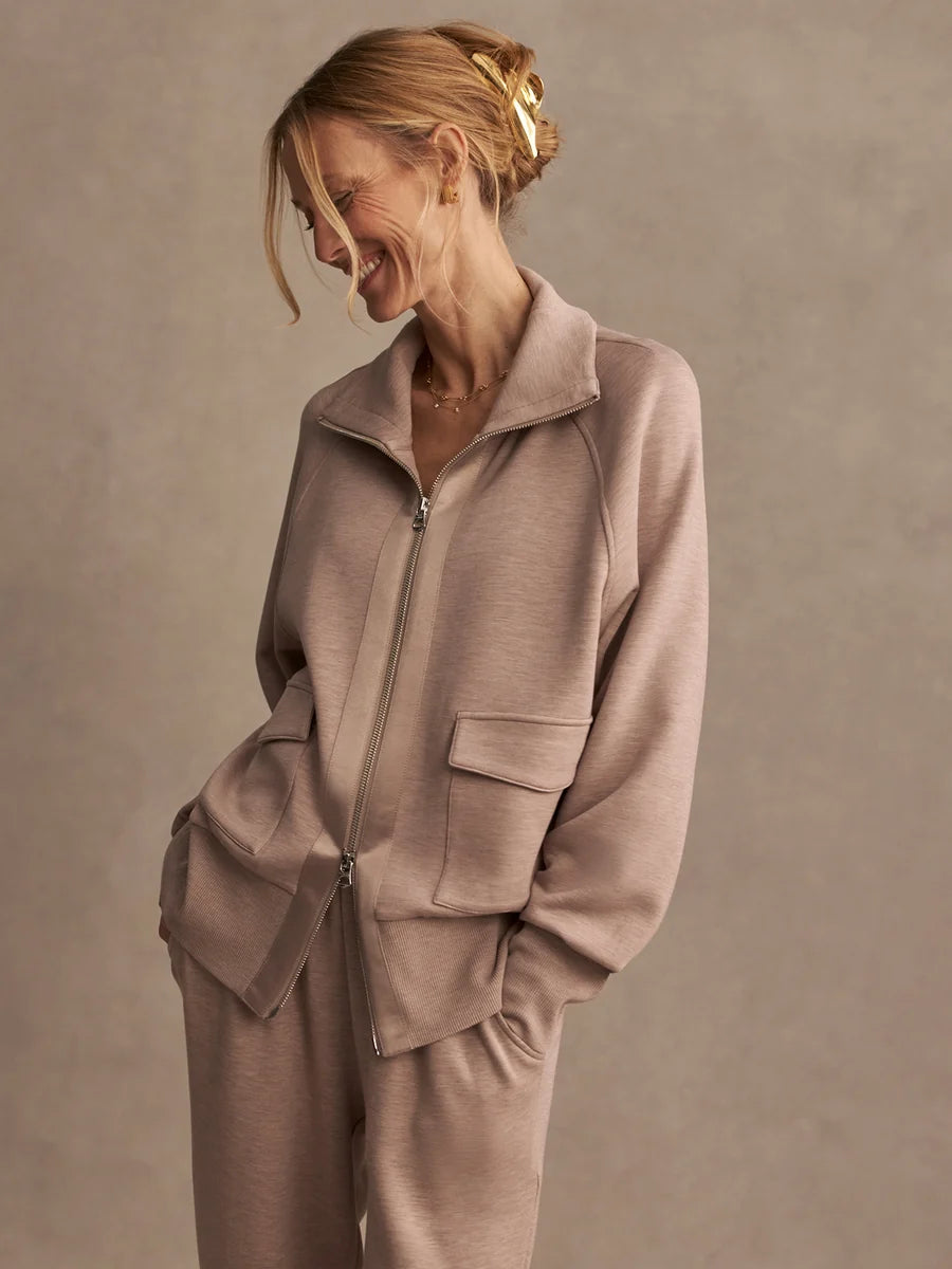 Varley Roxbury Zip-Through Sweat - Taupe Marl